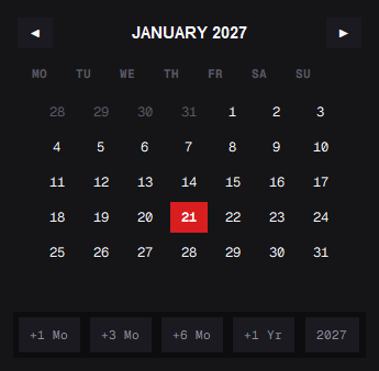 365 Date Wallpaper Natural Datepicker Card by Leavor Studio Dark